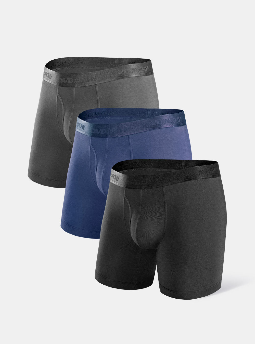 David Archy 3 Packs Boxer Briefs With Fly No-Ride Up Comfy Silky