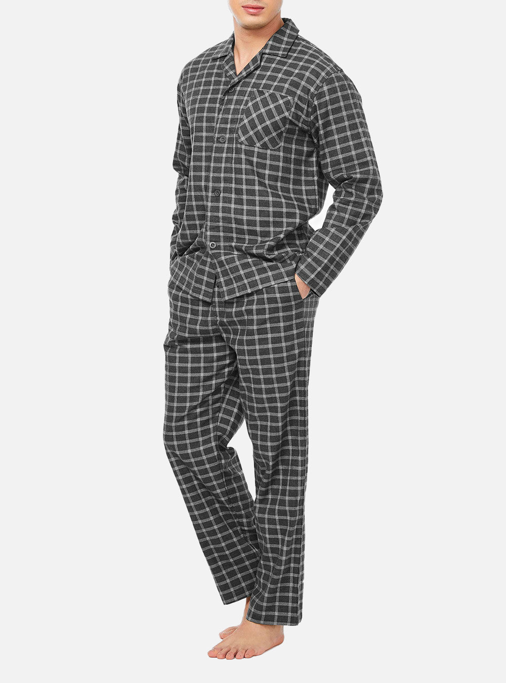 David Archy Sleepwear Set Flannel Button-Down V-Neck Lounge Wear