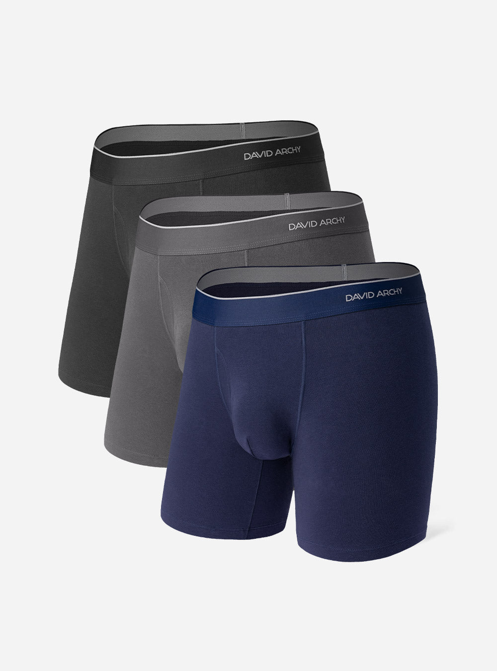 David Archy 3 Packs Cotton Boxer Briefs with Pouch Support Elite Men's Soft Breathable  Underwear