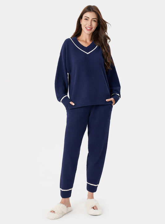 Plush Fleece V-Neck Pajama Set