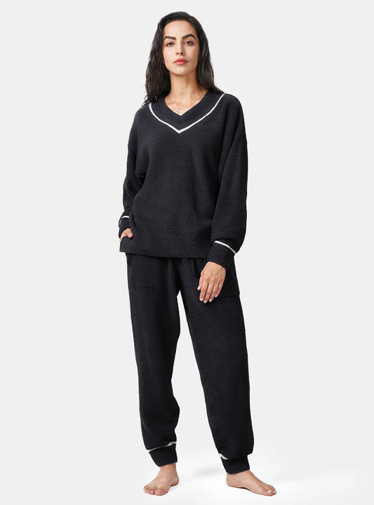 Plush Fleece V-Neck Pajama Set