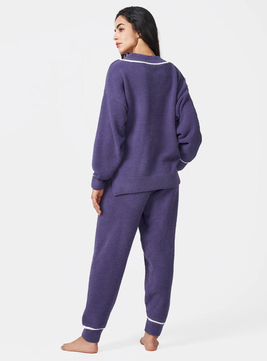 Plush Fleece V-Neck Pajama Set