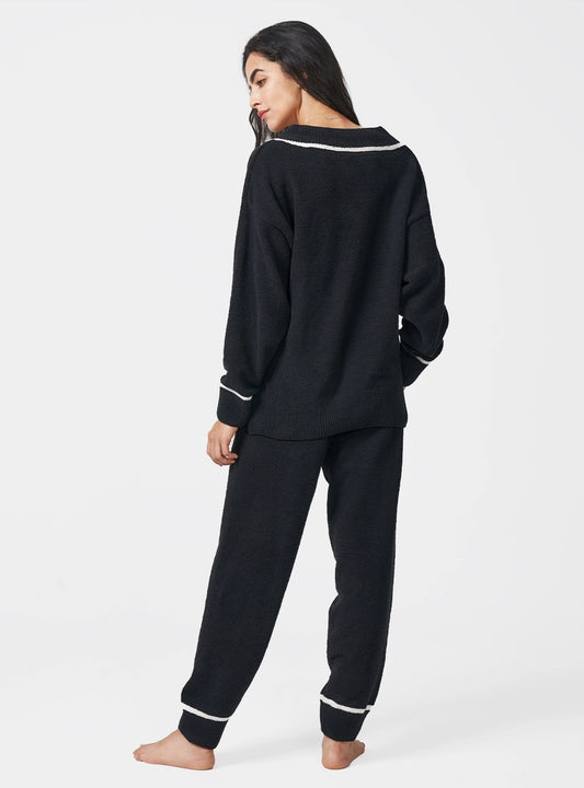 Plush Fleece V-Neck Pajama Set