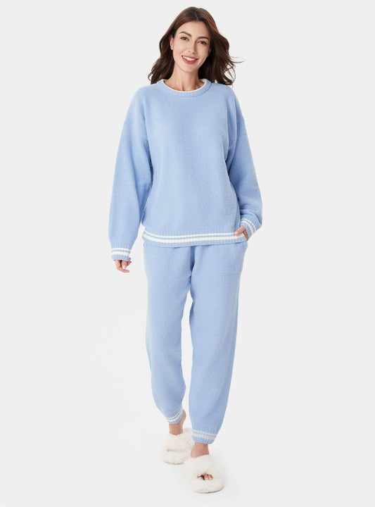 Plush Fleece Cozy Crew Neck Pajama Set