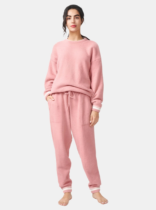 Plush Fleece Cozy Crew Neck Pajama Set