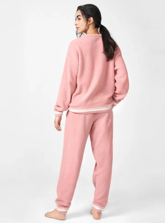 Plush Fleece Cozy Crew Neck Pajama Set