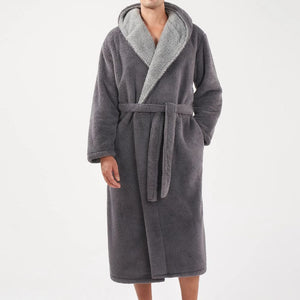 Flannel Soft Plush Long Bathrobe with Hooded