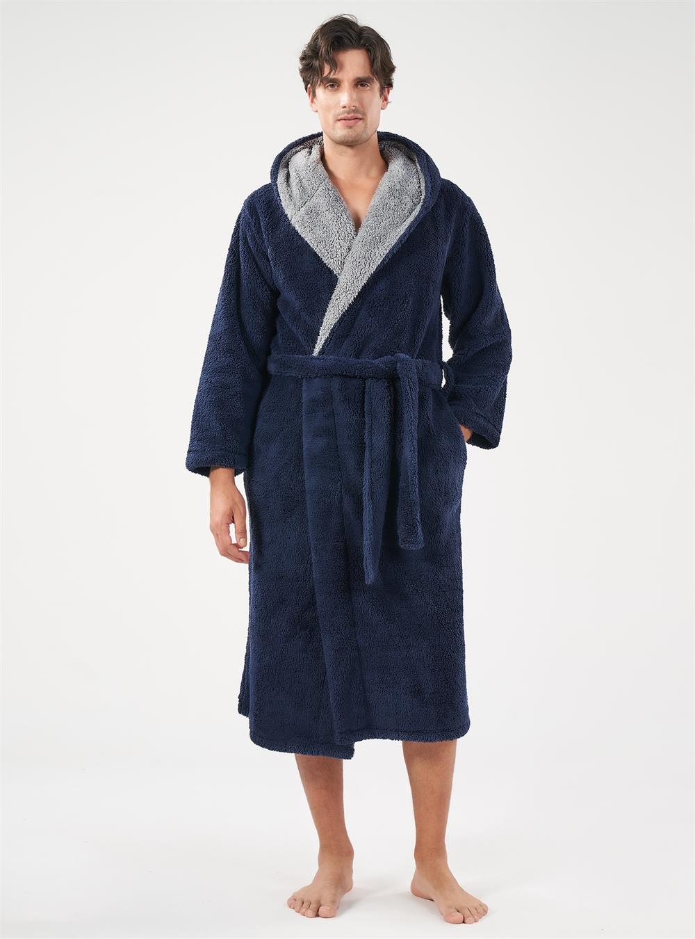 Flannel Soft Plush Long Bathrobe with Hooded