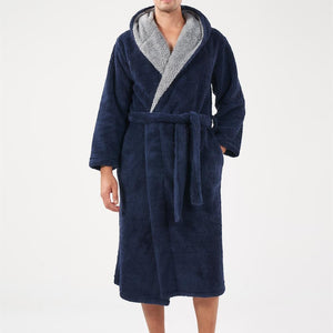 Flannel Soft Plush Long Bathrobe with Hooded