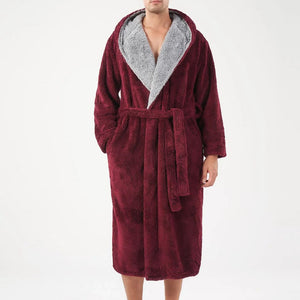 Flannel Soft Plush Long Bathrobe with Hooded