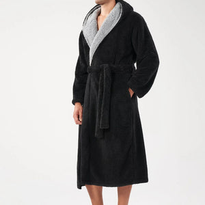 Flannel Soft Plush Long Bathrobe with Hooded