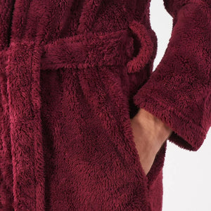 Flannel Soft Plush Long Bathrobe with Hooded