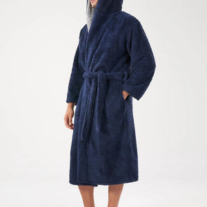 Flannel Soft Plush Long Bathrobe with Hooded