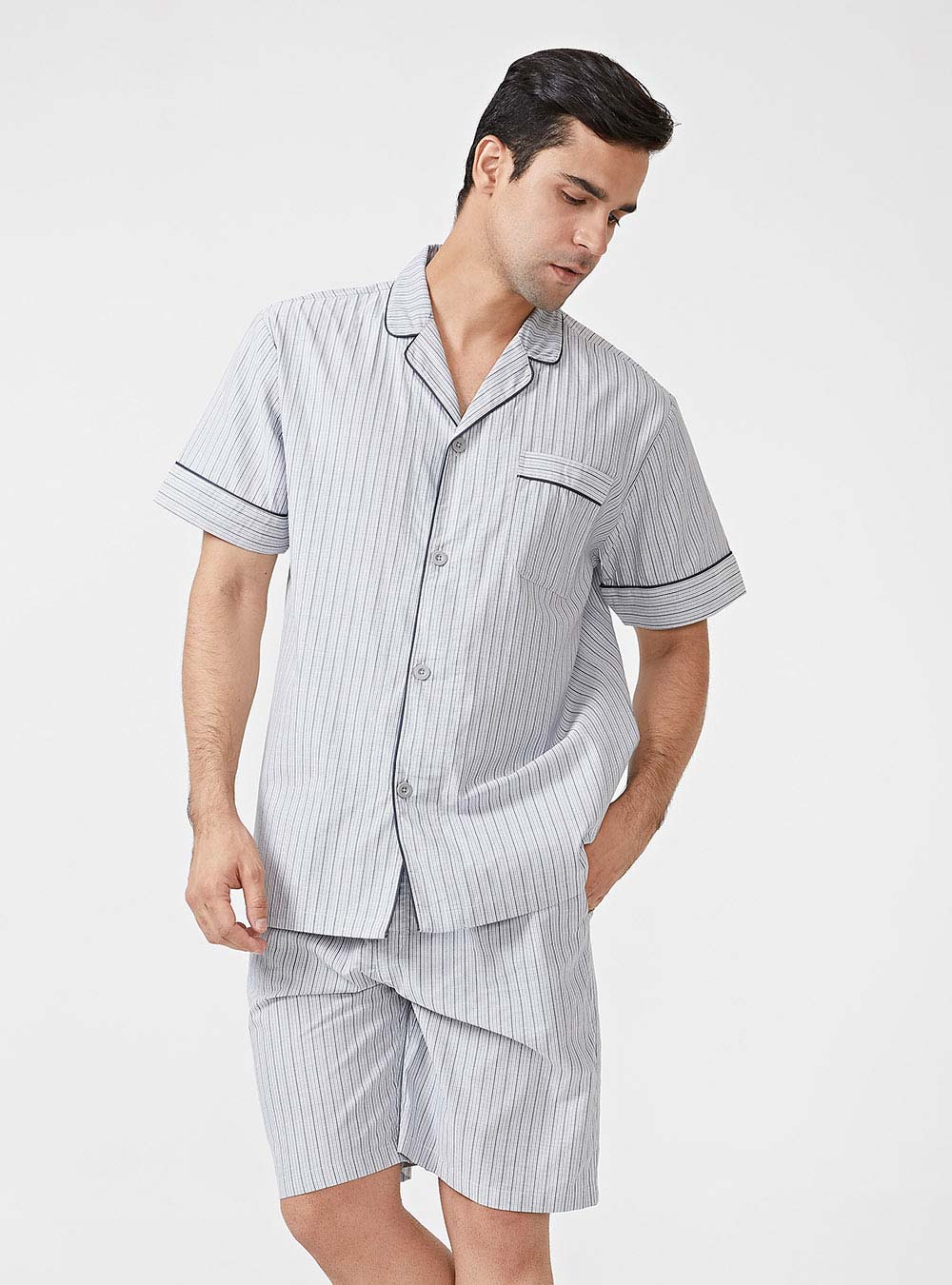 Lightweight Short Pajamas Cotton Button-Down David Archy Men Sleepwear