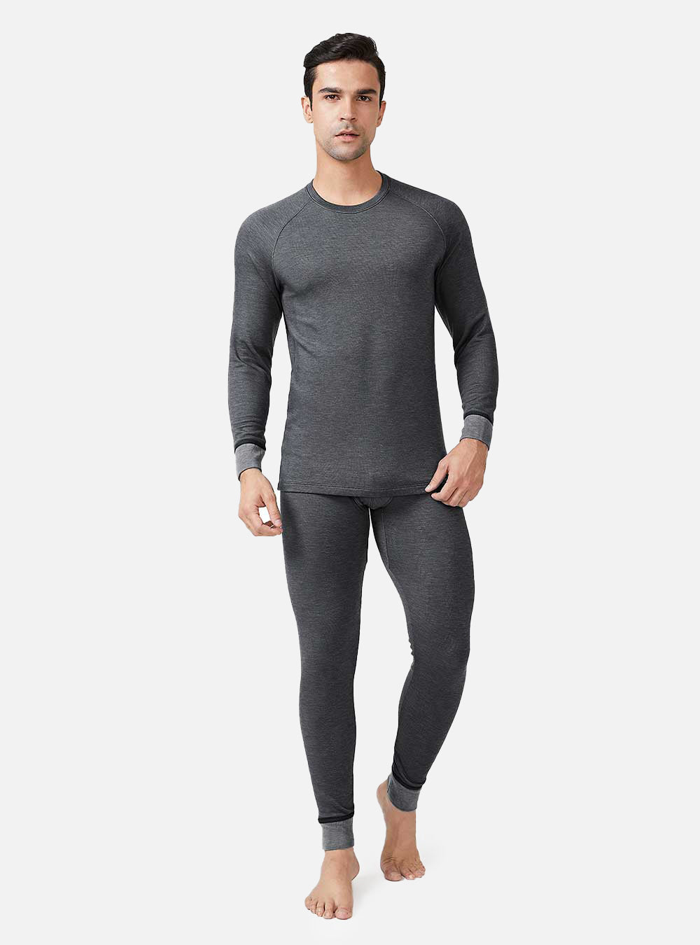 David Archy Thermal Set Cotton Double Layer Fleece Stretchy Smooth Double  Fleece Lined Base Layer