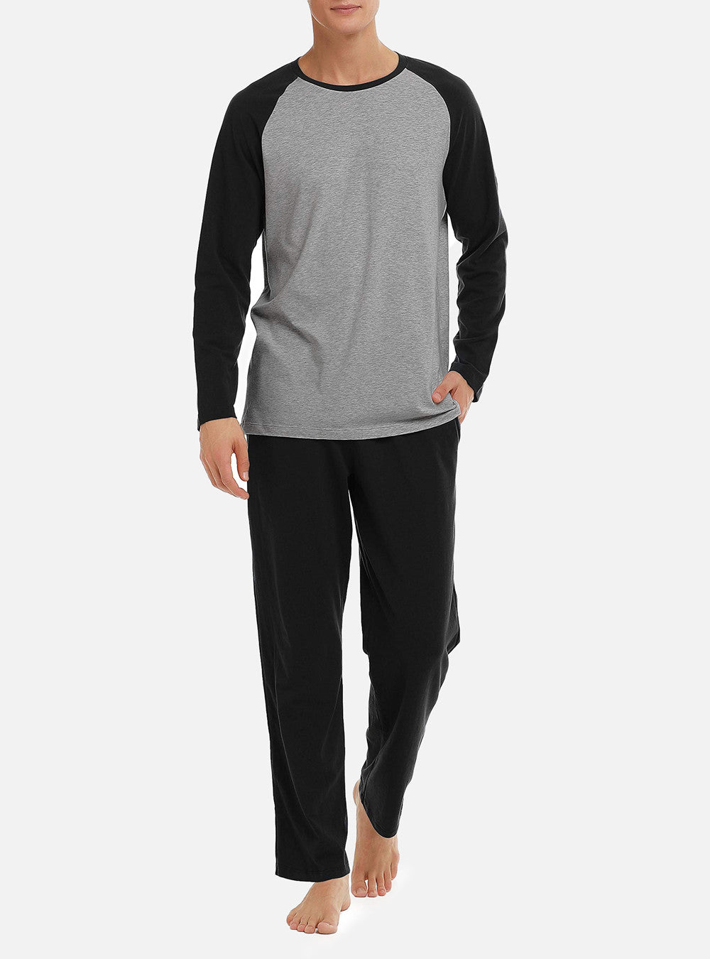 Pajama Lounge Set Cotton With Side Pockets David Archy Long Sleeve Raglan  Top and Bottom