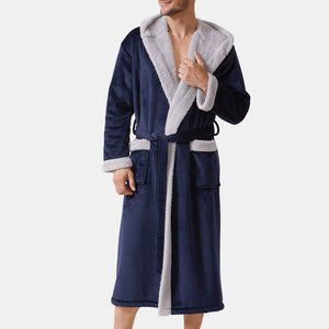 David Archy Hooded Robe Coral Fleece Soft Dressing Gown Mens