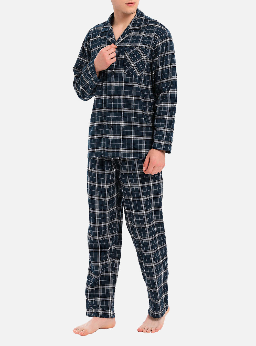 David Archy Sleepwear Set Flannel Button-Down V-Neck Lounge Wear Flannel  Pajamas