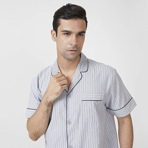 David Archy® Men's Lightweight Sleepwear Woven Cotton Button-Down Short Sleeve Pajamas Set Loungewear-Sleepwear-David Archy